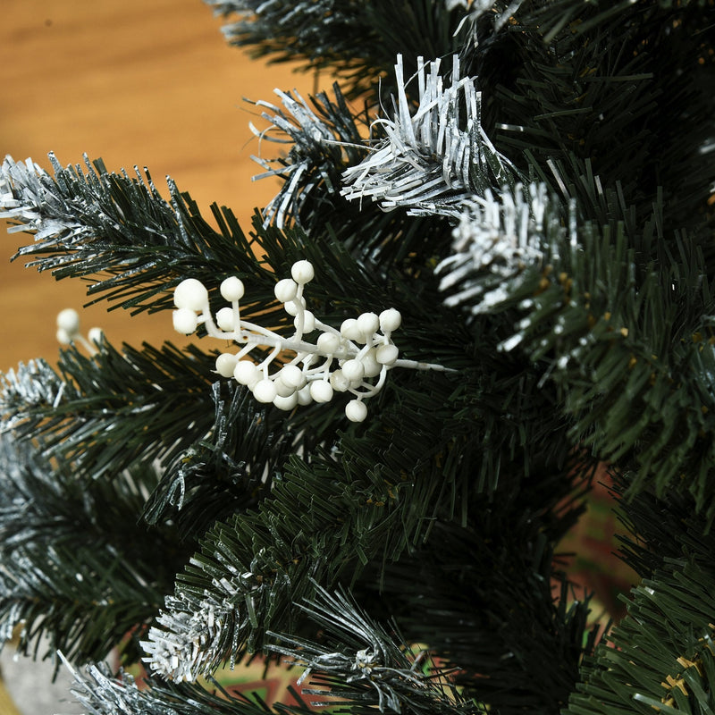 Dark Green 4ft Artificial Snow Dipped Christmas Tree Xmas Pencil Tree Holiday Home Indoor Decoration with Foldable Feet White Berries