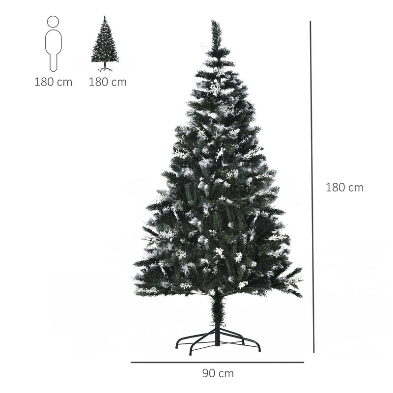 6FT Artificial Snow Dipped Christmas Tree Xmas Pencil Tree Holiday Home Indoor Decoration with Foldable Feet White Berries Dark Green
