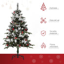 Green 4FT Artificial Snow Dipped Christmas Tree Xmas Pencil Tree Holiday Home Party Decoration With Foldable Feet Red Berries White Pinecones