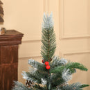 Green 4FT Artificial Snow Dipped Christmas Tree Xmas Pencil Tree Holiday Home Party Decoration With Foldable Feet Red Berries White Pinecones