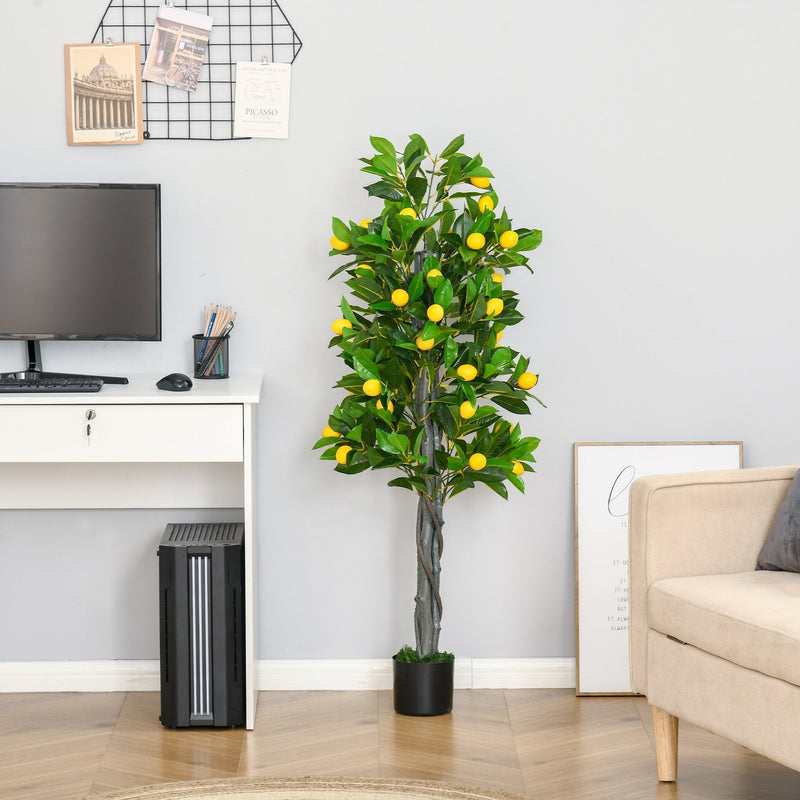 HOMCOM Artificial Lemon Tree Fake Decorative Fruits Plant in Nursery Pot for Indoor Outdoor Décor, 135cm