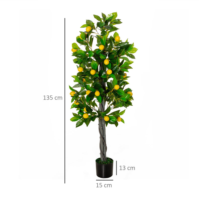 HOMCOM Artificial Lemon Tree Fake Decorative Fruits Plant in Nursery Pot for Indoor Outdoor Décor, 135cm