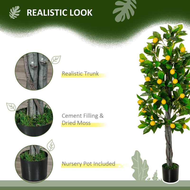 HOMCOM Artificial Lemon Tree Fake Decorative Fruits Plant in Nursery Pot for Indoor Outdoor Décor, 135cm
