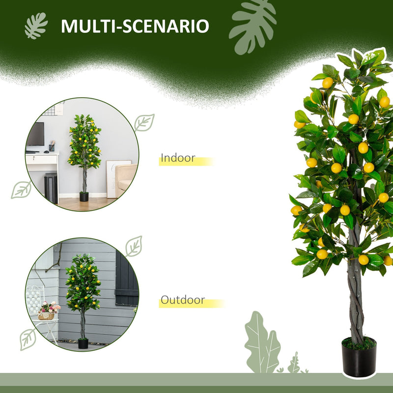 HOMCOM Artificial Lemon Tree Fake Decorative Fruits Plant in Nursery Pot for Indoor Outdoor Décor, 135cm