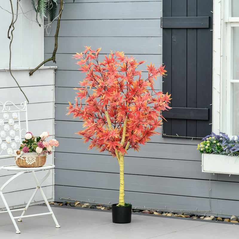 HOMCOM Artificial Realistic Red Maple Tree Faux Decorative Plant in Nursery Pot for Indoor Outdoor Decor