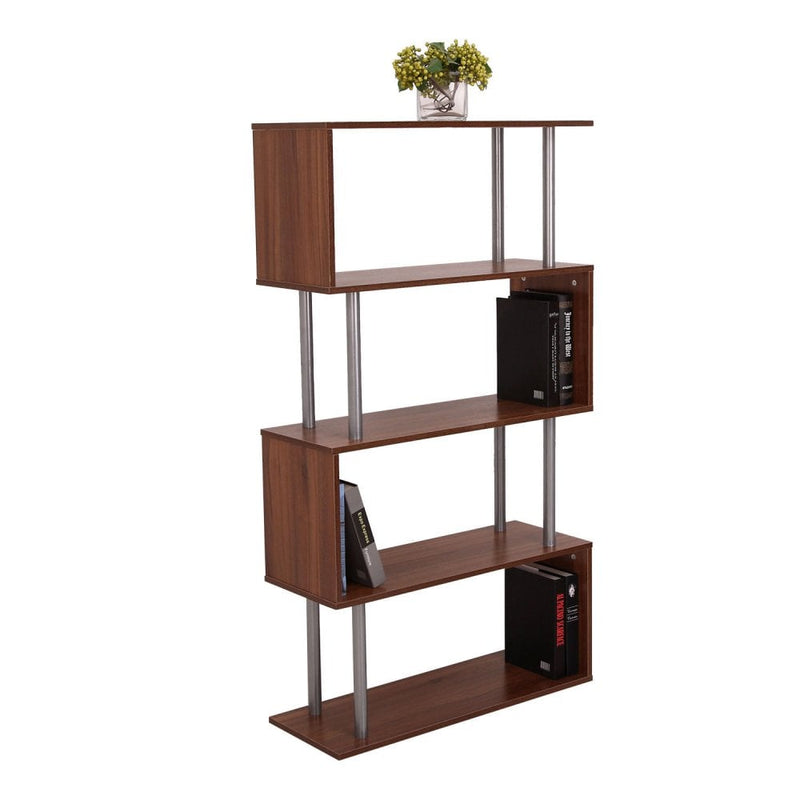 Wooden S Shape Bookcase Storage Unit Chest - Walnut