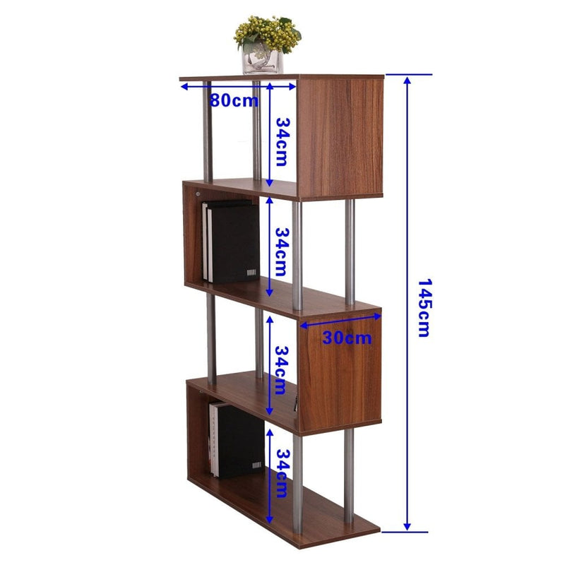 Wooden S Shape Bookcase Storage Unit Chest - Walnut