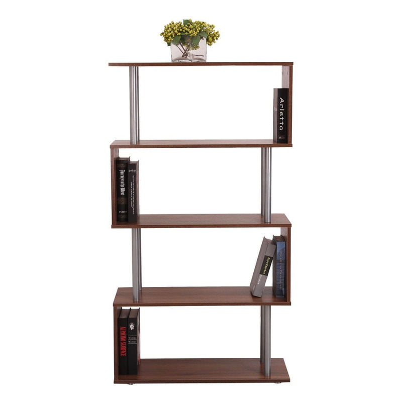 Wooden S Shape Bookcase Storage Unit Chest - Walnut