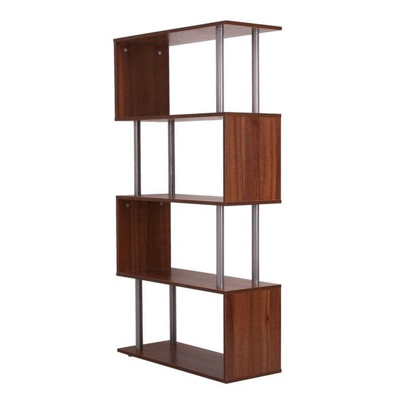 Wooden S Shape Bookcase Storage Unit Chest - Walnut