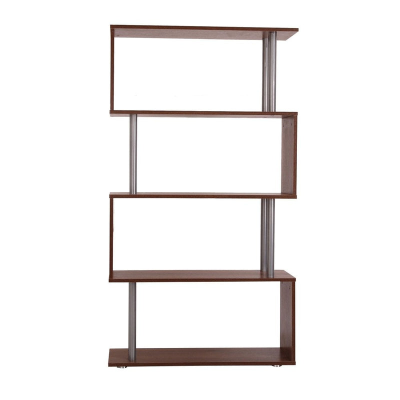 Wooden S Shape Bookcase Storage Unit Chest - Walnut