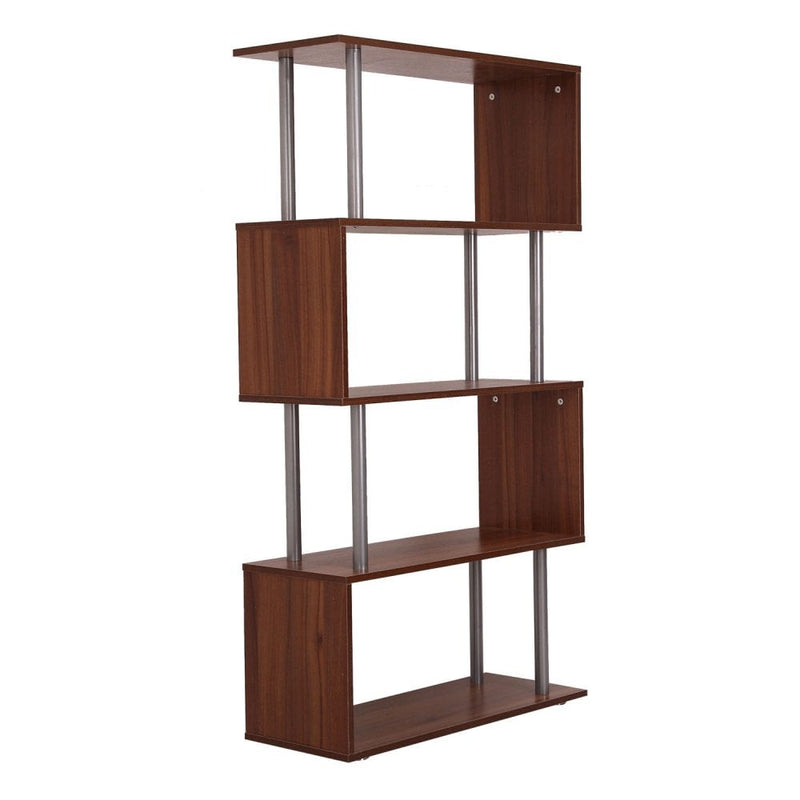 Wooden S Shape Bookcase Storage Unit Chest - Walnut
