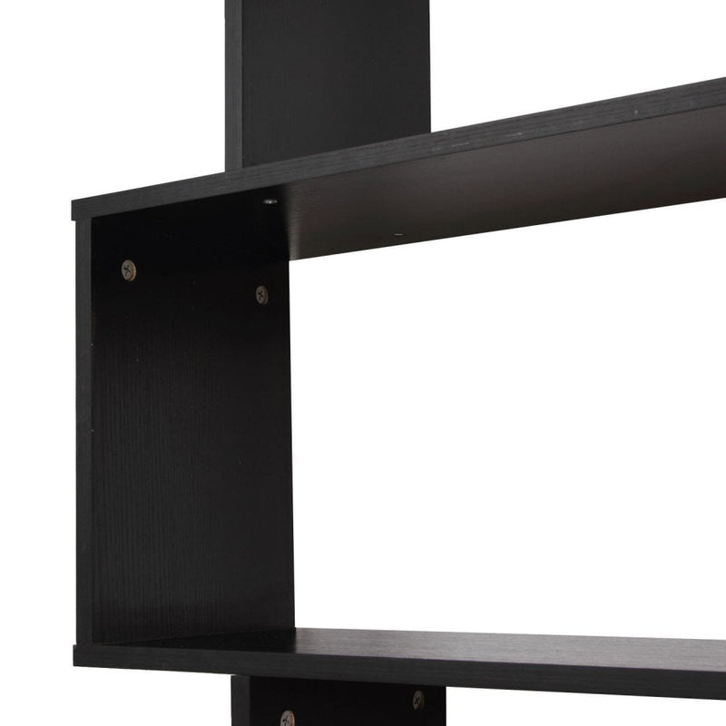 6 Shelves Bookshelf Wooden S Shape Storage Display Room Divider Unit Chest Cupboard Cabinet-Black