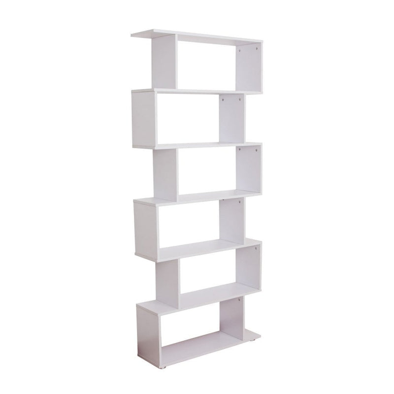 Wooden S Shape Bookcase Storage Display 6 Shelves Room Divider Unit Chest Cupboard Cabinet-White