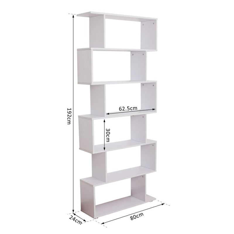 Wooden S Shape Bookcase Storage Display 6 Shelves Room Divider Unit Chest Cupboard Cabinet-White