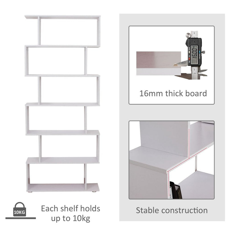 Wooden S Shape Bookcase Storage Display 6 Shelves Room Divider Unit Chest Cupboard Cabinet-White