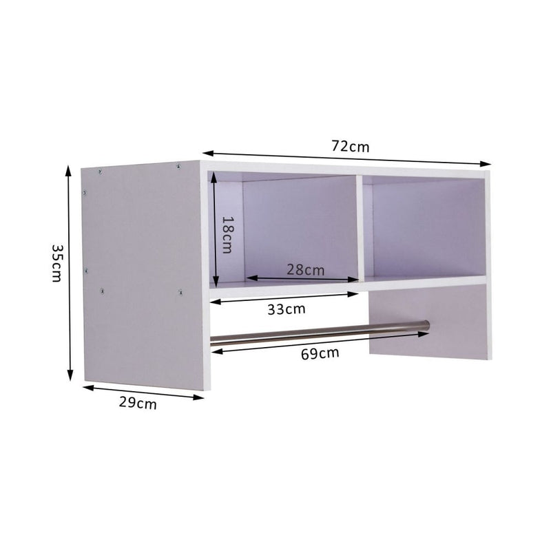 HOMCOM Wall Mounted Coat Hanger Hooks Rack Stand Organizer W/Hallway Rail & Storage Shelf-White