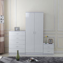 Tall White High Gloss Wardrobes 3 Pc Home Furniture Set Chest Bedside Table 7 Drawer