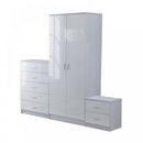 Tall White High Gloss Wardrobes 3 Pc Home Furniture Set Chest Bedside Table 7 Drawer