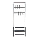 Metal 18 Hooks 3 Tier Coat and Shoe Rack Stand Hat Clothes Organizer Umbrella Stands Entrance Hanger Hall Shelves - Black