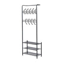 Metal 18 Hooks 3 Tier Coat and Shoe Rack Stand Hat Clothes Organizer Umbrella Stands Entrance Hanger Hall Shelves - Black