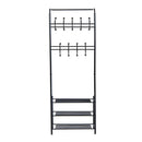 Metal 18 Hooks 3 Tier Coat and Shoe Rack Stand Hat Clothes Organizer Umbrella Stands Entrance Hanger Hall Shelves - Black