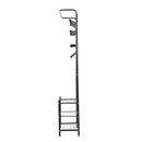 Metal 18 Hooks 3 Tier Coat and Shoe Rack Stand Hat Clothes Organizer Umbrella Stands Entrance Hanger Hall Shelves - Black