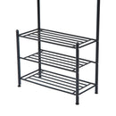 Metal 18 Hooks 3 Tier Coat and Shoe Rack Stand Hat Clothes Organizer Umbrella Stands Entrance Hanger Hall Shelves - Black