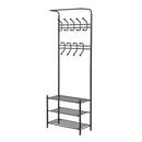 Metal 18 Hooks 3 Tier Coat and Shoe Rack Stand Hat Clothes Organizer Umbrella Stands Entrance Hanger Hall Shelves - Black