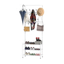 Entryway Coat Hanger Metal Multi-purpose 18 Hooks 3 Tier Shoes Rack Stand Hat Clothes Organizer Umbrella Stands - White