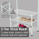 Entryway Coat Hanger Metal Multi-purpose 18 Hooks 3 Tier Shoes Rack Stand Hat Clothes Organizer Umbrella Stands - White
