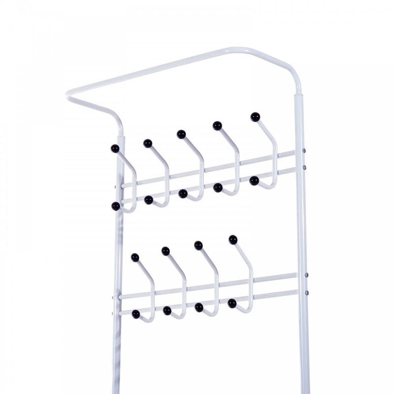 Entryway Coat Hanger Metal Multi-purpose 18 Hooks 3 Tier Shoes Rack Stand Hat Clothes Organizer Umbrella Stands - White
