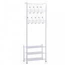 Entryway Coat Hanger Metal Multi-purpose 18 Hooks 3 Tier Shoes Rack Stand Hat Clothes Organizer Umbrella Stands - White