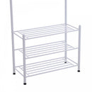 Entryway Coat Hanger Metal Multi-purpose 18 Hooks 3 Tier Shoes Rack Stand Hat Clothes Organizer Umbrella Stands - White