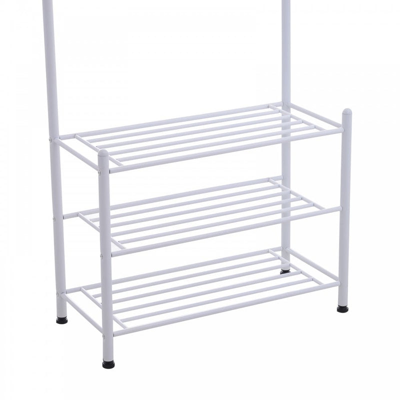 Entryway Coat Hanger Metal Multi-purpose 18 Hooks 3 Tier Shoes Rack Stand Hat Clothes Organizer Umbrella Stands - White