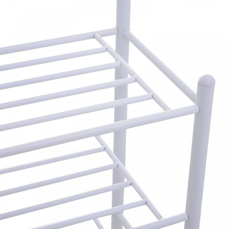 Entryway Coat Hanger Metal Multi-purpose 18 Hooks 3 Tier Shoes Rack Stand Hat Clothes Organizer Umbrella Stands - White
