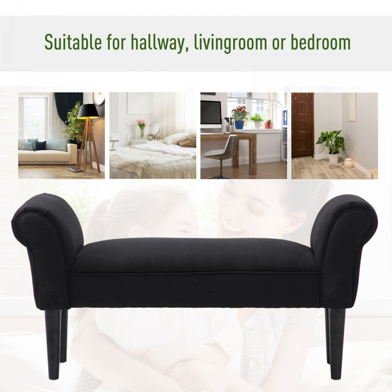 102L x 31W 51H cm Bed End Chaise Lounge Sofa Window Seat Arm Bench Wooden Leg Fabric Cover-Black