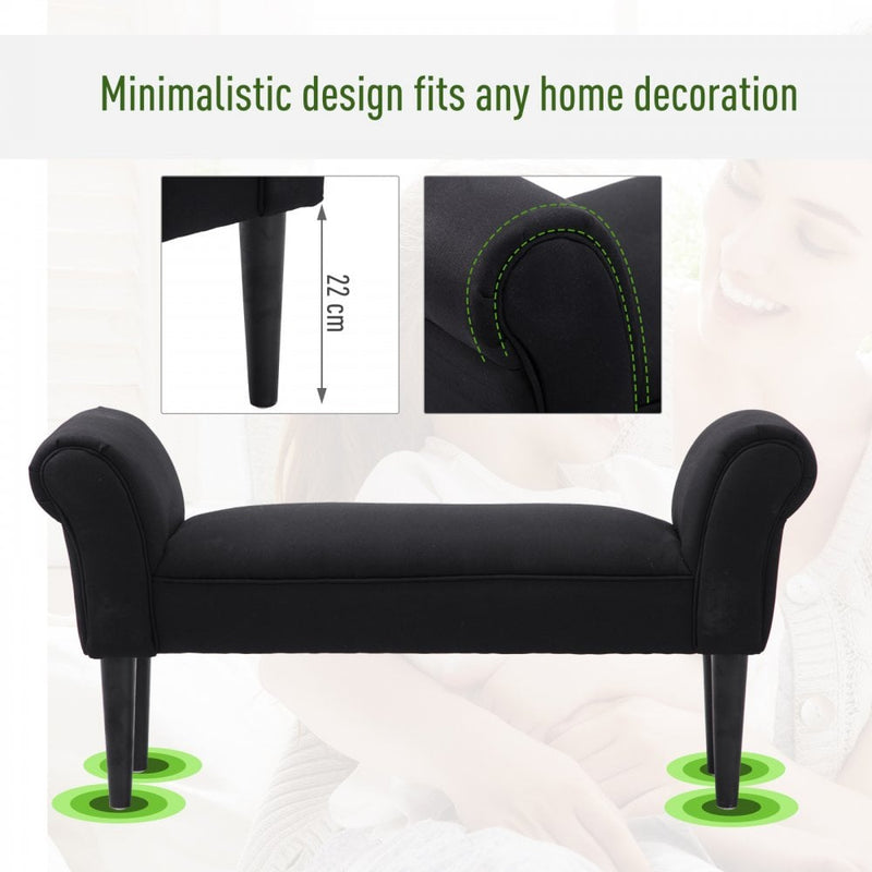 102L x 31W 51H cm Bed End Chaise Lounge Sofa Window Seat Arm Bench Wooden Leg Fabric Cover-Black