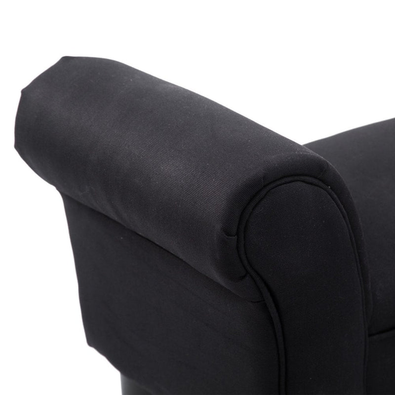 102L x 31W 51H cm Bed End Chaise Lounge Sofa Window Seat Arm Bench Wooden Leg Fabric Cover-Black