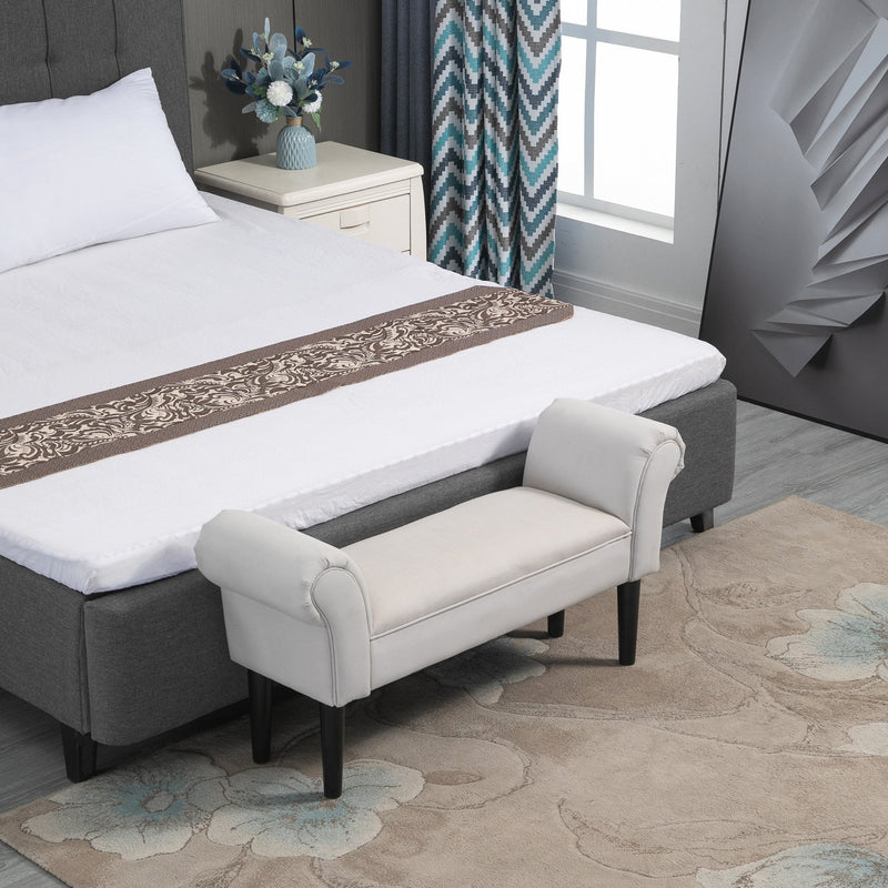 Flannel Upholstered Bed-End Bench Stool Grey