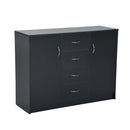 2 Door 4 Drawer Cabinet Storage Unit Free Standing Cupboard Chest Organizer Solid Wood (Black) |