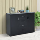 2 Door 4 Drawer Cabinet Storage Unit Free Standing Cupboard Chest Organizer Solid Wood (Black) |