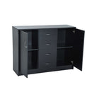2 Door 4 Drawer Cabinet Storage Unit Free Standing Cupboard Chest Organizer Solid Wood (Black) |