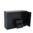 2 Door 4 Drawer Cabinet Storage Unit Free Standing Cupboard Chest Organizer Solid Wood (Black) |