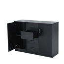 2 Door 4 Drawer Cabinet Storage Unit Free Standing Cupboard Chest Organizer Solid Wood (Black) |