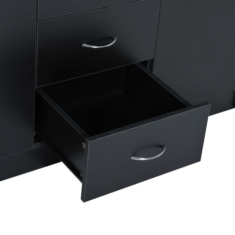 2 Door 4 Drawer Cabinet Storage Unit Free Standing Cupboard Chest Organizer Solid Wood (Black) |
