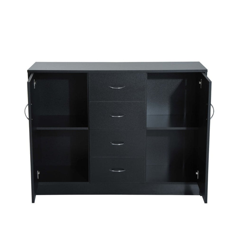 2 Door 4 Drawer Cabinet Storage Unit Free Standing Cupboard Chest Organizer Solid Wood (Black) |