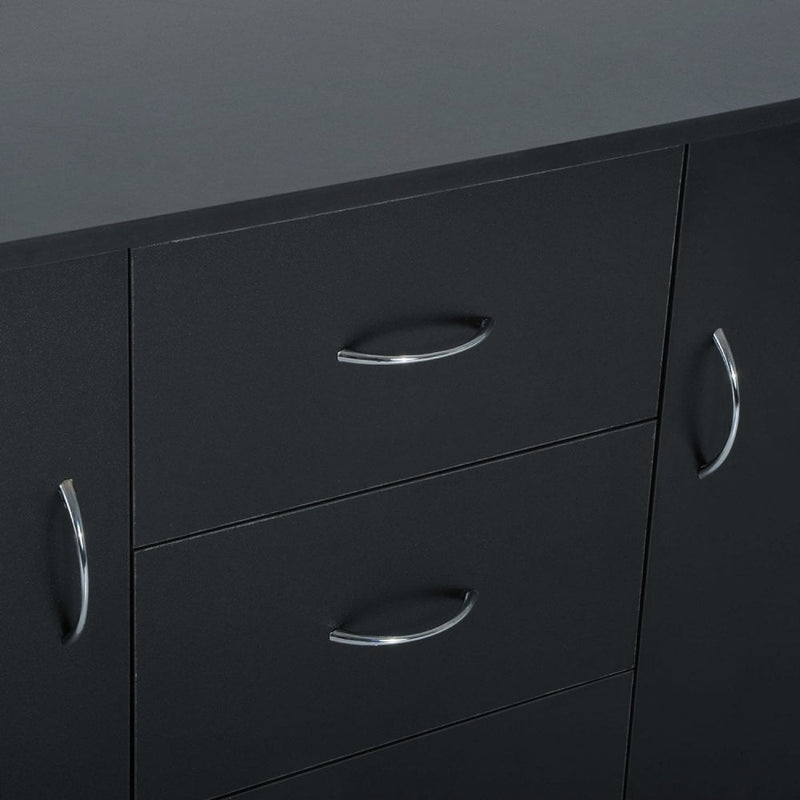 2 Door 4 Drawer Cabinet Storage Unit Free Standing Cupboard Chest Organizer Solid Wood (Black) |