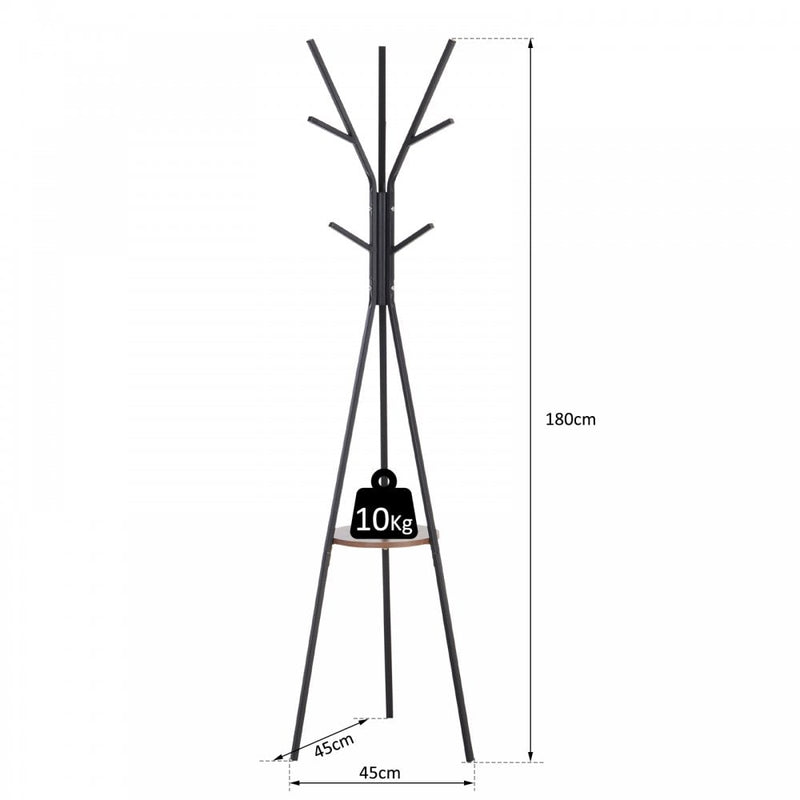 Free Standing Metal Coat Rack Stand 9 Hooks w Shelf Brown