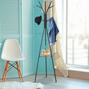 Free Standing Metal Coat Rack Stand 9 Hooks w/ Shelf - Brown