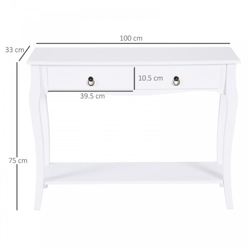 Console Table Storage Display Desk W/ 2 Drawers-Ivory White